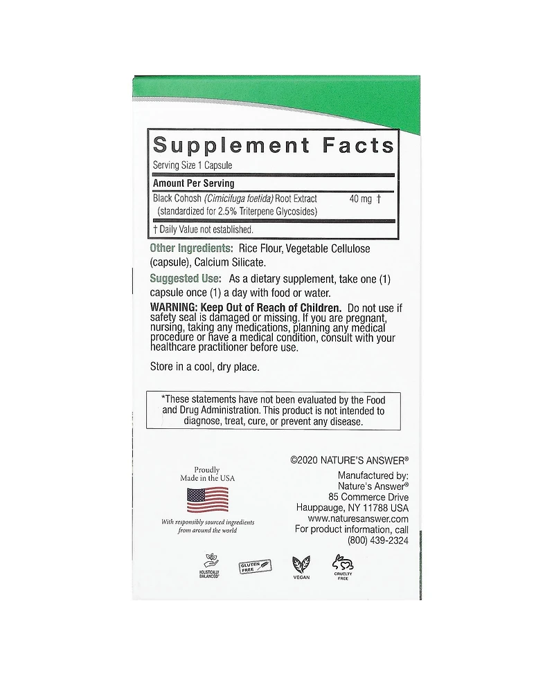 Nature's Answer Black Cohosh 40 mg