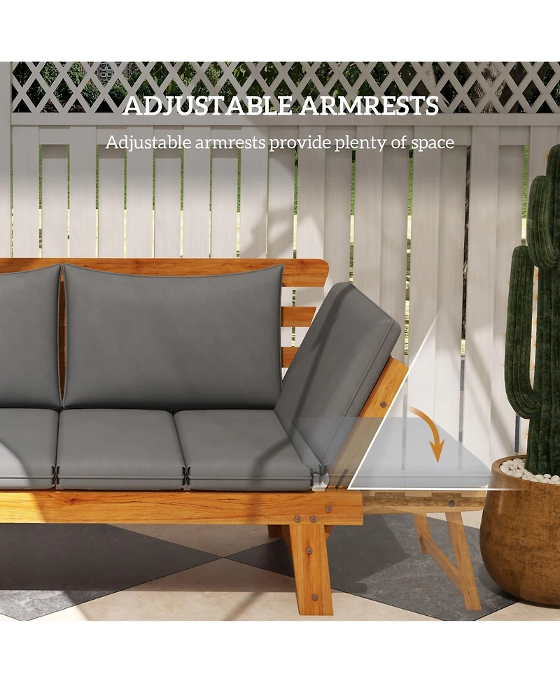 Outsunny Wooden Garden Bench for Outdoor w/ Cushions, Patio Loveseat, Gray
