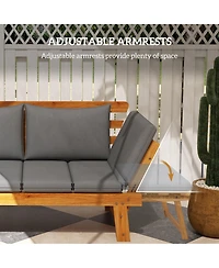 Outsunny Wooden Garden Bench for Outdoor w/ Cushions, Patio Loveseat, Gray
