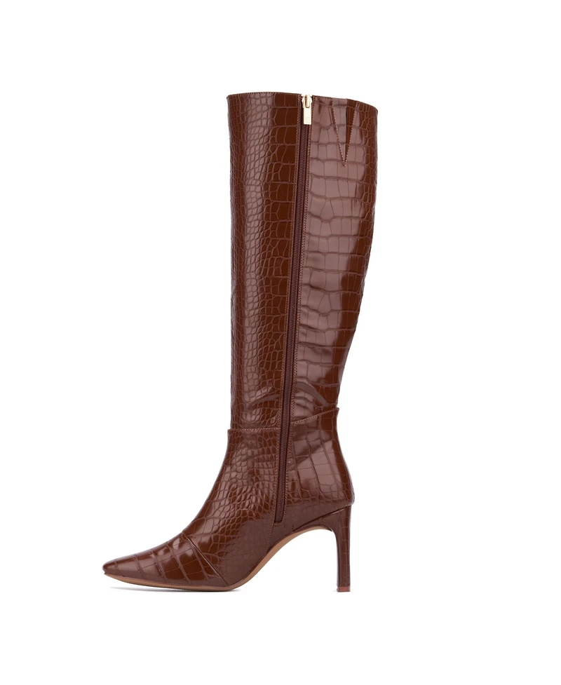 Women's Isabelle Croc Embossed Knee-High Boots Dress Boots