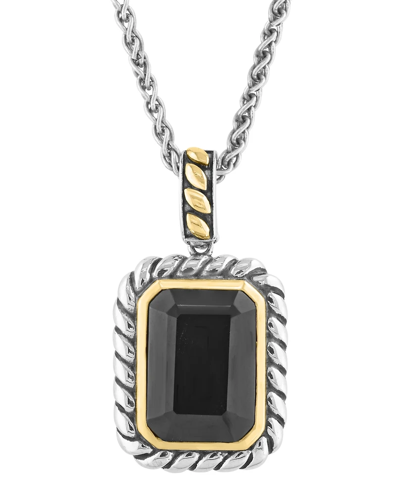 Effy Onyx Rope-Framed 18" Pendant Necklace in Sterling Silver & 14k Gold-Plate