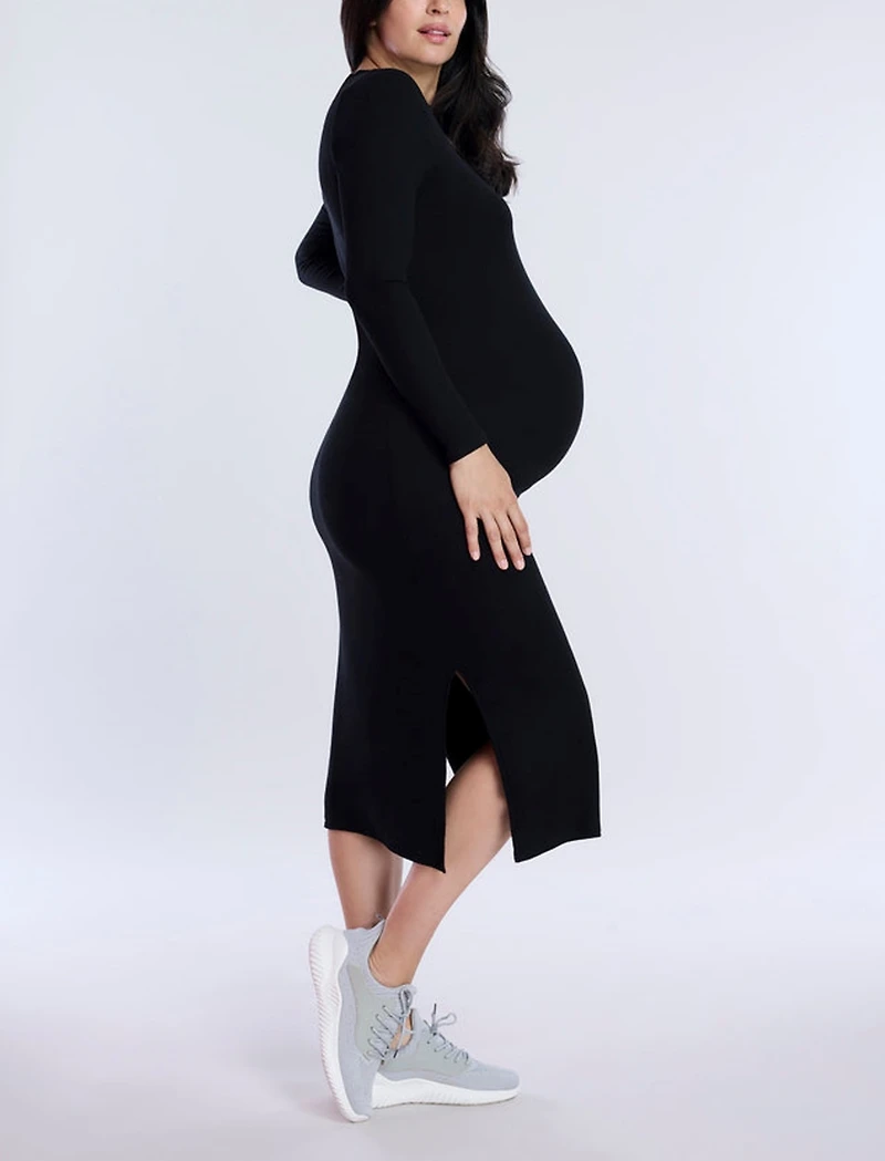 Motherhood Maternity Crew Neck Rib Knit Long Sleeve Column Dress