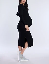 Motherhood Maternity Crew Neck Rib Knit Long Sleeve Column Dress