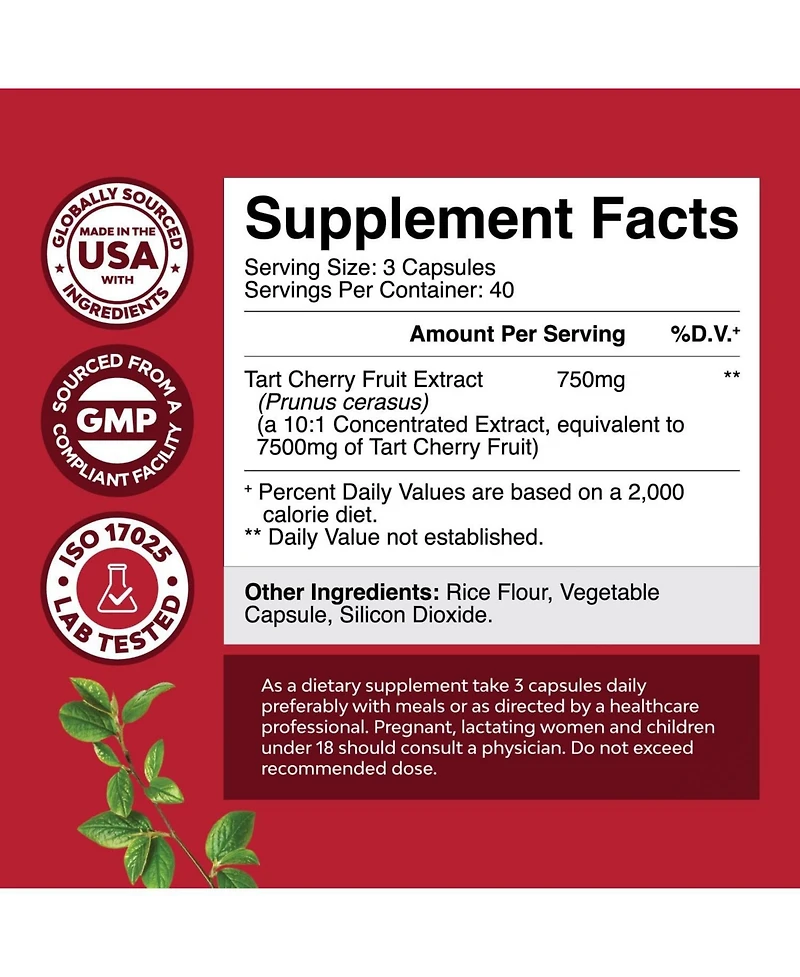 Nature's Craft Tart Cherry Capsules, Advanced Uric Acid Cleanse and Joint Support Supplement, Nature's Craft