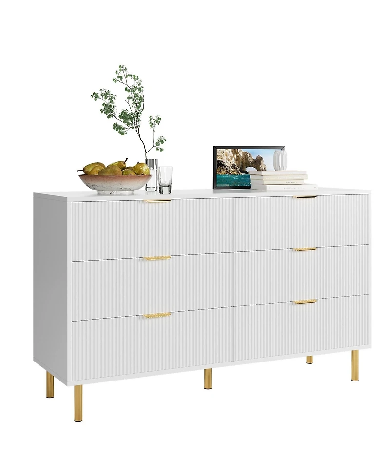 gaomon White 6 Drawer Dresser for Bedroom, 56” Wide Wood Dresser Organizer with Metal Legs