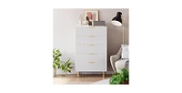 gaomon White Dresser, Modern 5 Drawer Dresser for Bedroom with Gold Handle and Large Drawer