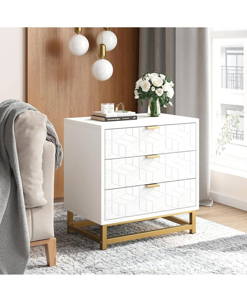 gaomon Dressers for Bedroom 3 Drawer, Chest of Drawers with Metal Base, Modern Dresser Chest Cabinet Organizer,White