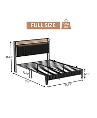 gaomon Full/Queen/King Size Bed Frame With Charging Station, Led Bed Frame With Storage Headboard, Upholstered Platform Bed Frame