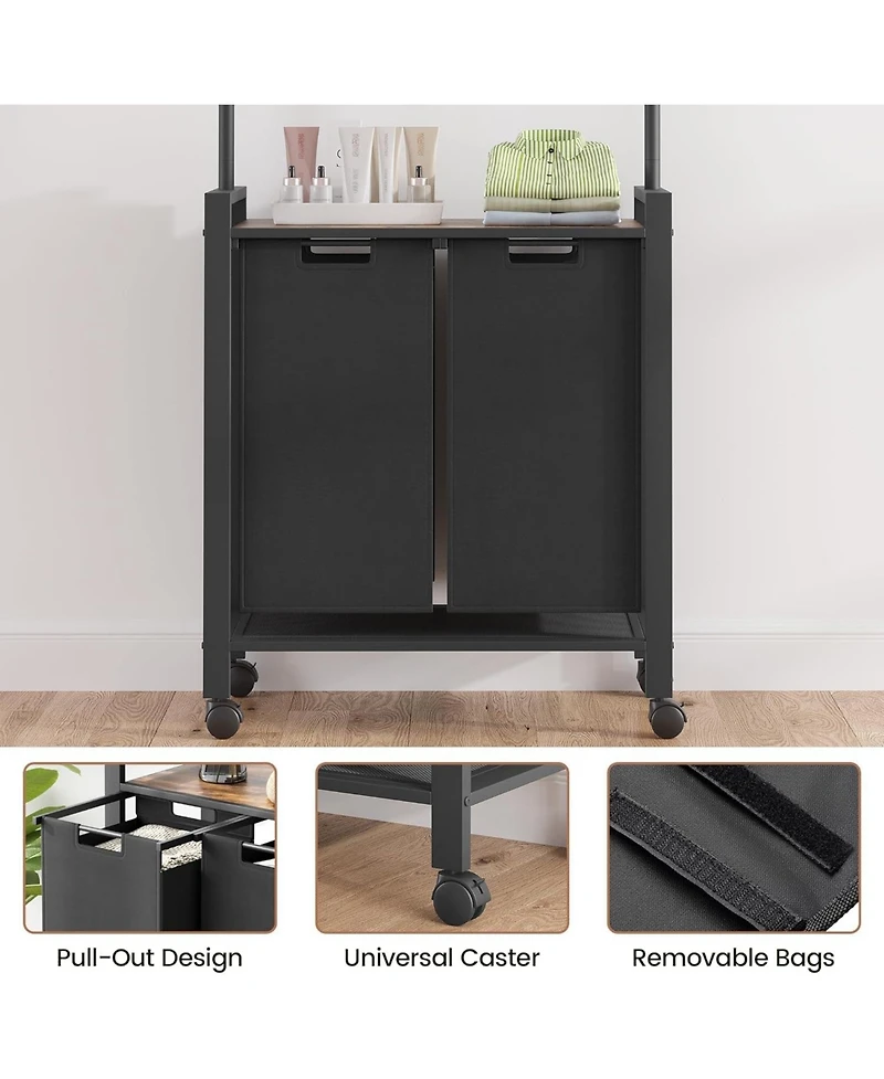 gaomon Laundry Sorter, 2 Section Laundry Hamper With Hanging Bar, Laundry Basket Organizer With Storage Shelf
