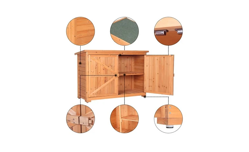 Slickblue Outdoor Fir Wooden Garden Shed with Double Doors and Lockers, Vibrant Orange Red Storage Cabinet Unit