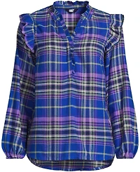 Lands' End Women's Plus Ruffle Front Flannel Popover Blouse