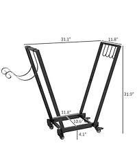 Outsunny 31" Outdoor Firewood Rack, Metal Log Holder with Wheels Hooks
