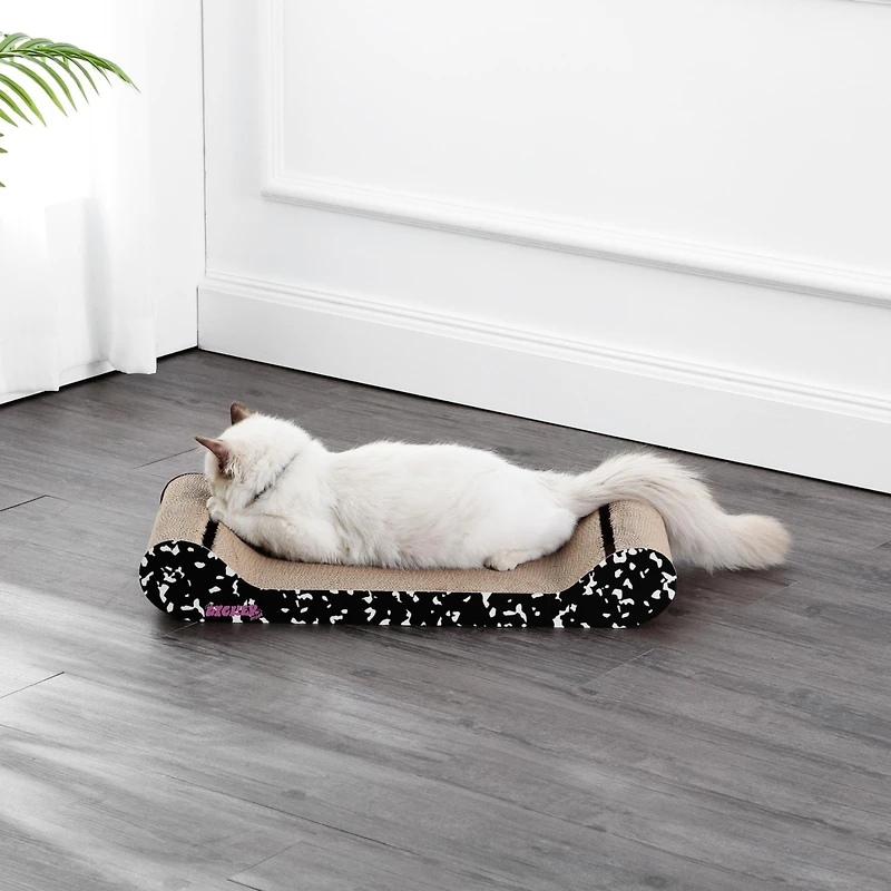 The Licker Store Rini 23.75" Modern Cardboard Lounge Bed Cat Scratcher with Built-In Bell Toys and Catnip