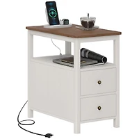 Homcom Narrow End Table with Charging Station, Usb Ports, Drawers,