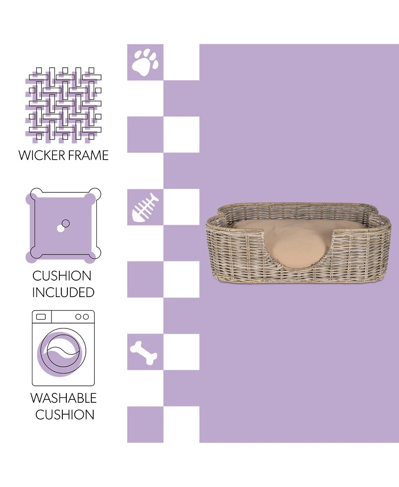 Scallop Tropical Handwoven Rattan Pet Bed with Machine Washable Cushion