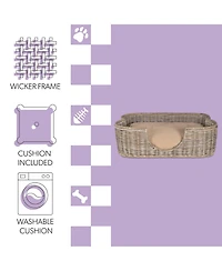 Scallop Tropical Handwoven Rattan Pet Bed with Machine Washable Cushion