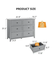 gaomon Grey 6 Chest of Drawer Dresser, Modern Dresser with Deep Drawers and Nickel Round Handle, Wood Organizer Storage Cabinet