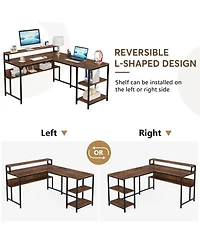Tribesigns Reversible Corner Computer Desk with Storage Shelves,59 Inch L Shaped Desk with Monitor Stand,Study Writing Table Workstation for Home Offi