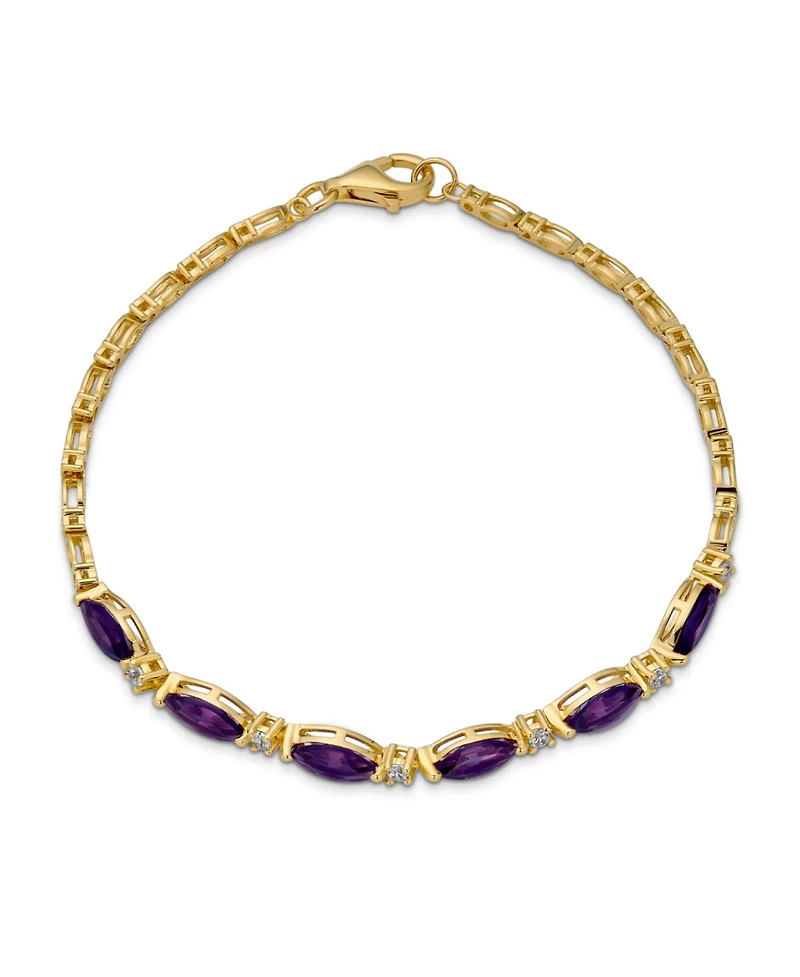 Bling Jewelry Oval Natural Purple Amethyst & Zircon Alternating Tennis Bracelet .925 Silver 7.25 inch