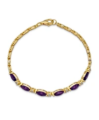 Bling Jewelry Oval Natural Purple Amethyst & Zircon Alternating Tennis Bracelet .925 Silver 7.25 inch