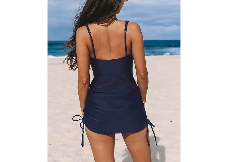 Cupshe Women's Square Neck Ruched Drawstring Side Shirred Swim Dress