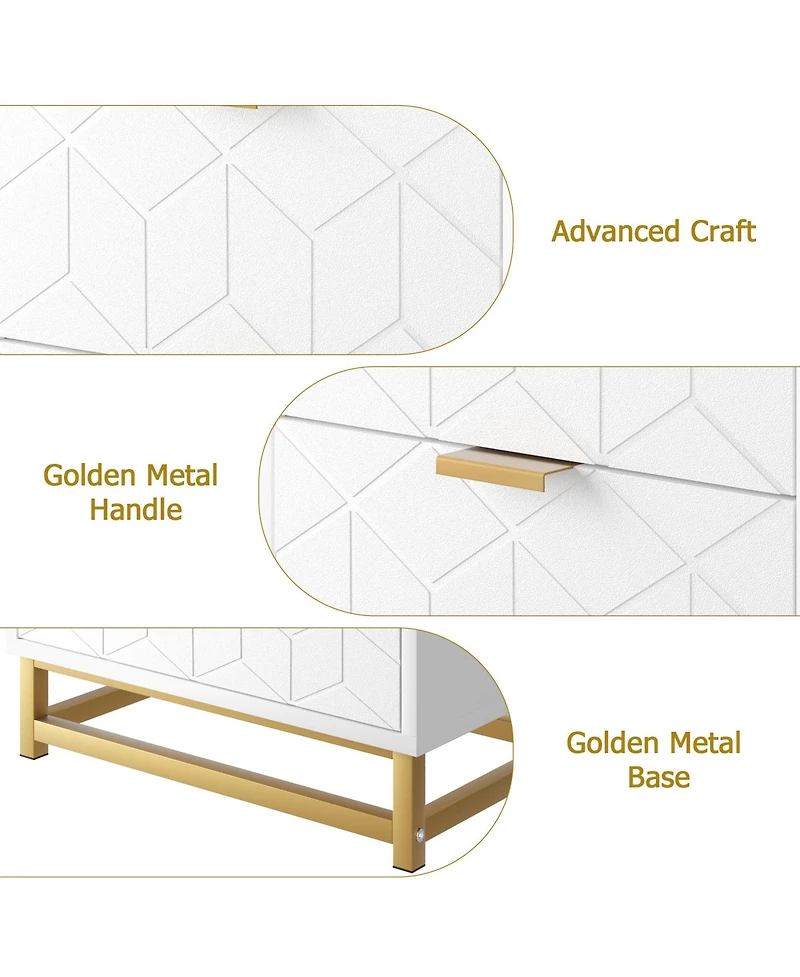 White 3 Drawer Dresser for Bedroom, Modern Dressers & Chests of Drawers, Wood Dresser Chest Organizer with Metal Legs
