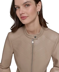 Karl Lagerfeld Paris Women's Fitted Mock-Neck Faux-Leather Jacket