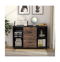 Tribesigns Large Mobile Lateral Filing Cabinet, 2 Drawer File Cabinet with Storage Shelves and Rolling Wheels