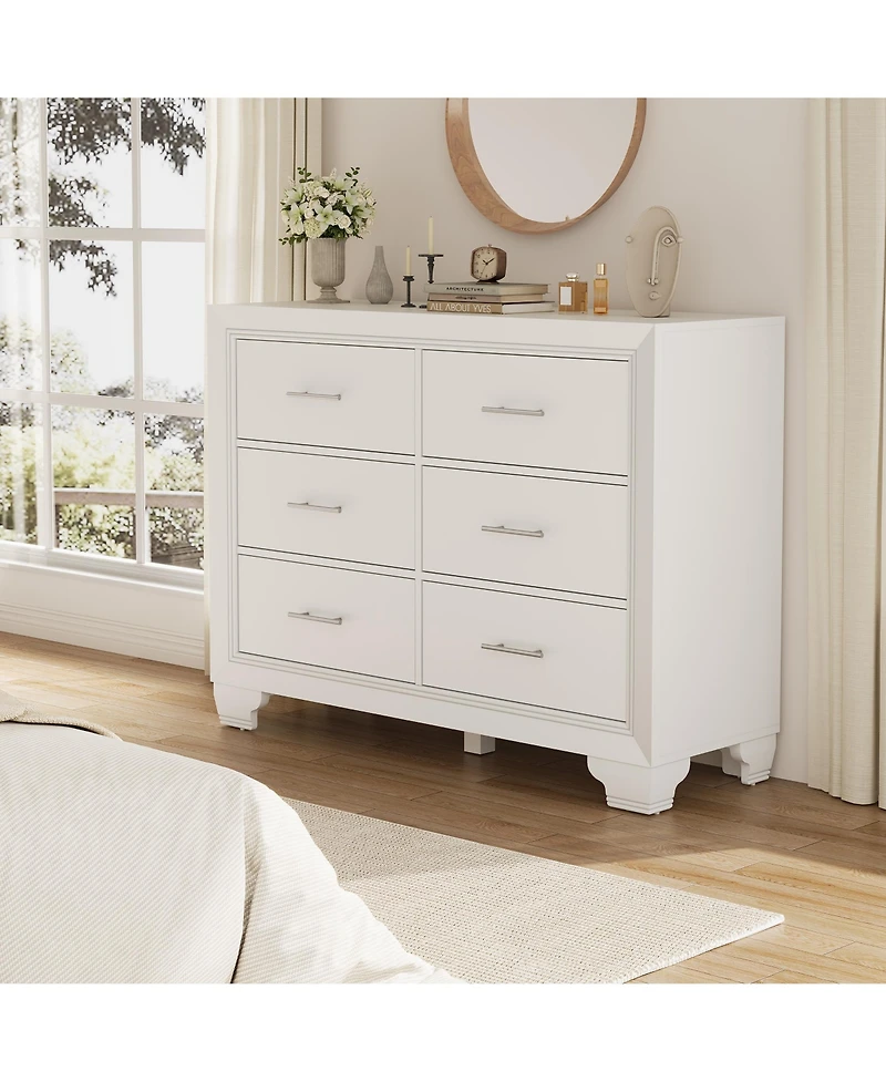gaomon 6 Drawer Dresser for Bedroom, Wooden White Dresser, Modern Chest Dresser with Deep Drawers