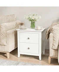 Gymax Modern Nightstand with Storage 2 Drawers & Support Legs for Bedroom White