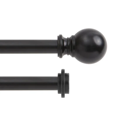 Kenney 5/8 Inch Standard Double Curtain Rod with Decorative Ball Finials in Matte Black