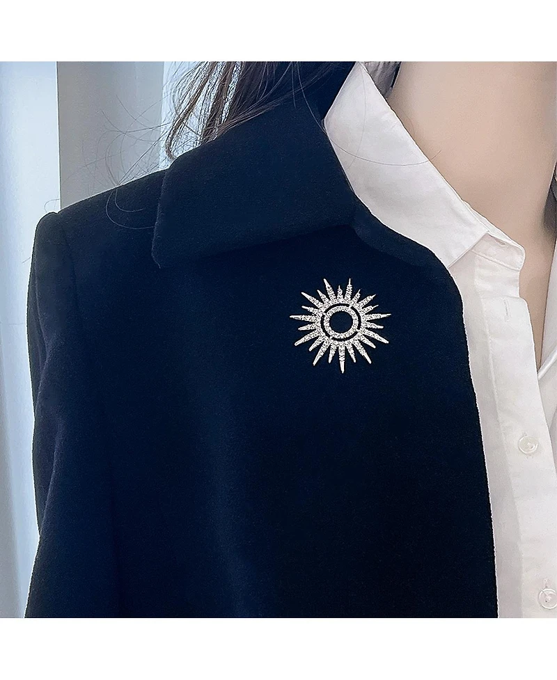 Bling Jewelry Summer Flaming Sunshine Micro Pave Cz Starburst Celestial Sunburst Sun Pin Brooch Brass