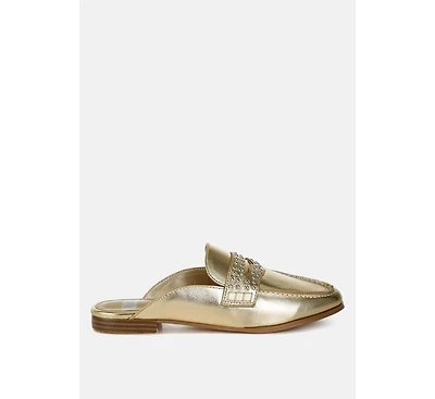 Adam Lane Stud Detail Metallic Pleather Mules
