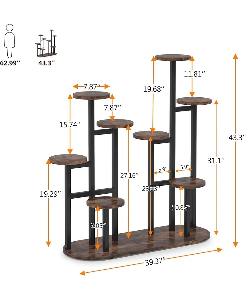 Tribesigns Plant Stand Indoor, Multi-Tiered 11 Potted Plant Shelf Flower Stands, Tall Plant Rack Display Holder Planter Organizer