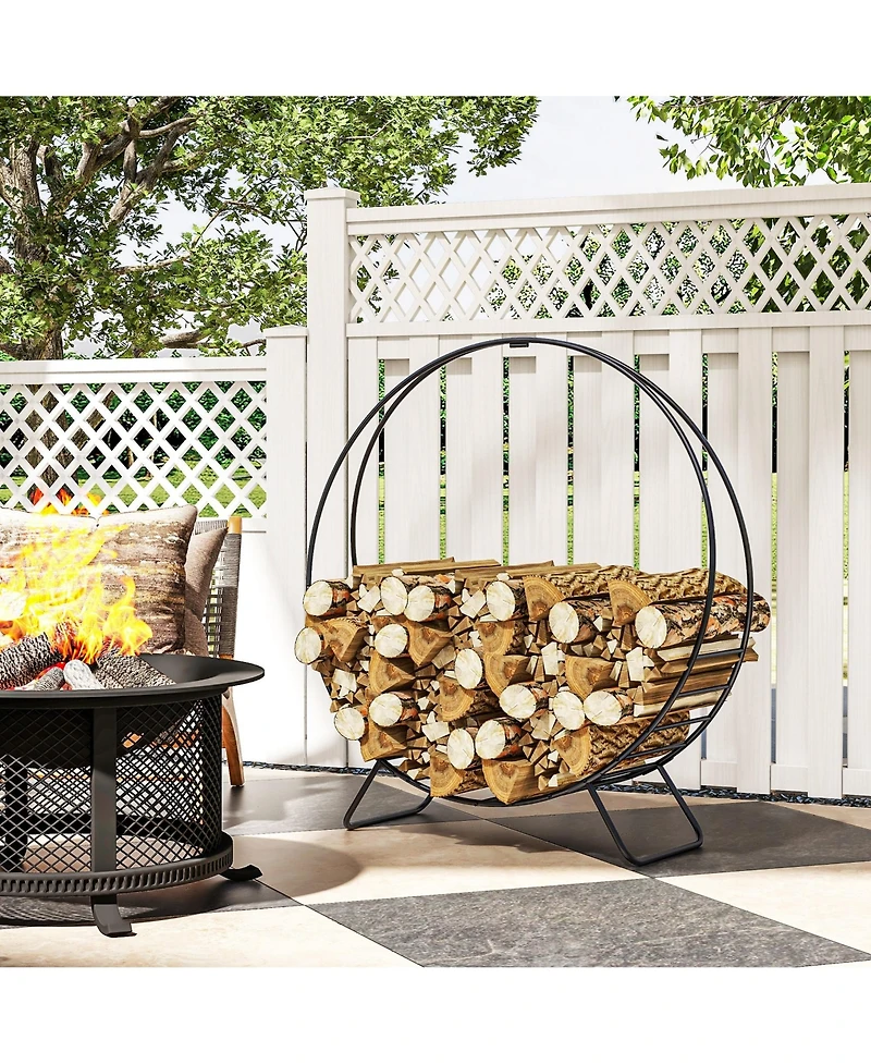 Outsunny 40" Waterproof Firewood Rack with Cover, Outdoor Indoor Log Rack