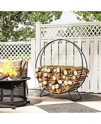 Outsunny 40" Waterproof Firewood Rack with Cover, Outdoor Indoor Log Rack