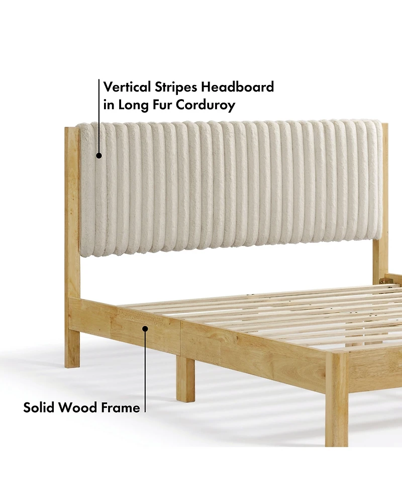 Furniture of America Alder Queen Platform Bed with Corduroy Fabric Upholstery