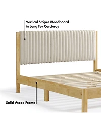 Furniture of America Alder Queen Platform Bed with Corduroy Fabric Upholstery