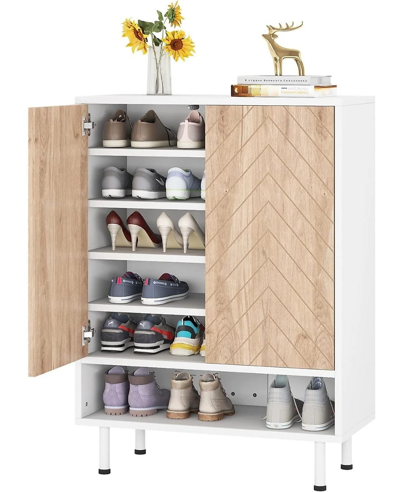 Tribesigns 6-Tier Shoe Cabinet, 18 Pair Rack Organizer Cabinet with Door and Shelves for Entryway Hallway Closet