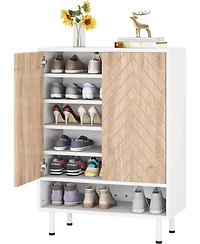 Tribesigns 6-Tier Shoe Cabinet, 18 Pair Rack Organizer Cabinet with Door and Shelves for Entryway Hallway Closet