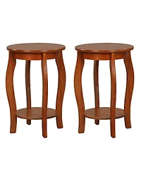 Gymax 2-Tier Round End Table Set of 2 Narrow Sofa Side Nightstand w/ Storage Shelf