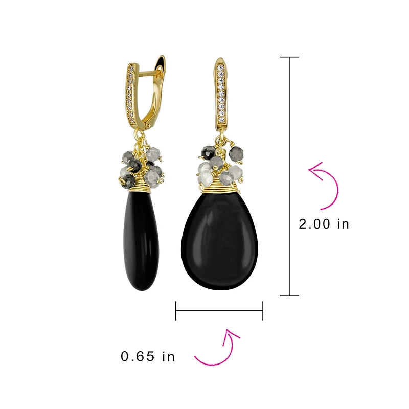 Bling Jewelry Natural Teardrop Stone and Multi-Color Beads Accent Crystal Drop Earrings Gold Plated