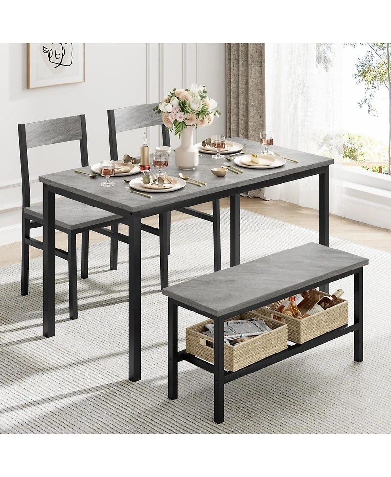gaomon Dining Table Set for 4, Modern Kitchen Table with 2 Chairs and Bench , 4-Person Dining Room Table Set