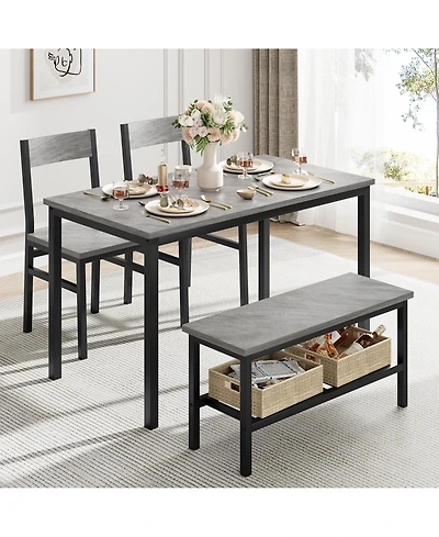 gaomon Dining Table Set for 4, Modern Kitchen Table with 2 Chairs and Bench , 4-Person Dining Room Table Set
