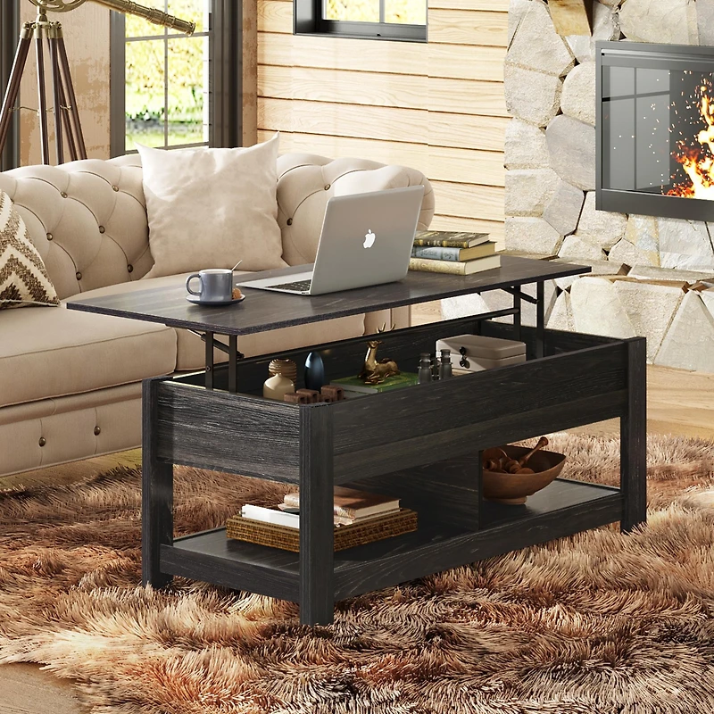Wlive Coffee Table, 47" Lift Top Coffee Table with Hidden Compartment and 2 Storage Shelves for Living Room, Espresso