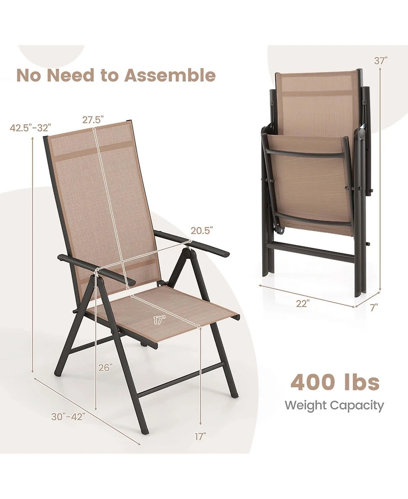 Pcs Patio Folding Dining Chair with 7-Level Adjustable High Backrest for Garden