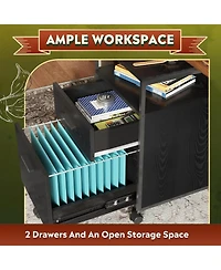 2 Drawer File Cabinet, Mobile Printer Stand with Open Storage Shelf, Wood Filing Cabinet fits A4 or Letter Size for Home Office, Black