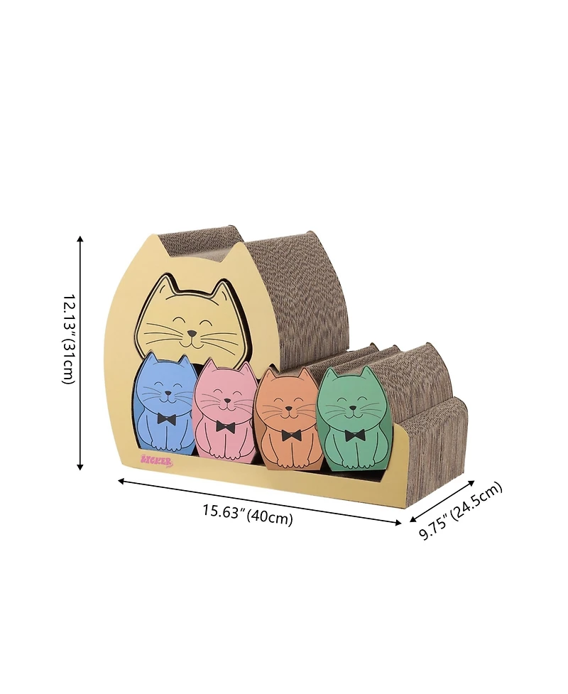 The Licker Store Kazoku 15.63" Modern Cardboard 5-in-1 Family Cat Cave Scratcher with Catnip and Pull-Out Design, Multi-Colored