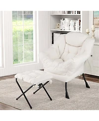 Costway Lazy Sofa Chair Accent Leisure Armchair with Folding Footrest & Storage Pocket