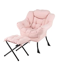 Costway Lazy Sofa Chair Accent Leisure Armchair with Folding Footrest & Storage Pocket